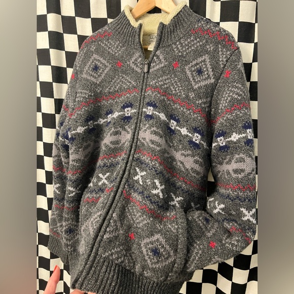 LL Bean Wool Sherpa Zip Up Sweater Jacket - Picture 6 of 11